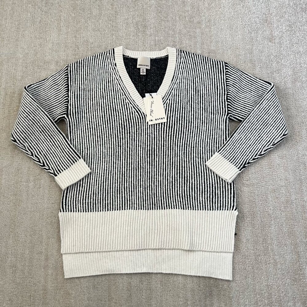 Industry Stripe V-Neck Hilo Sweater S NWT